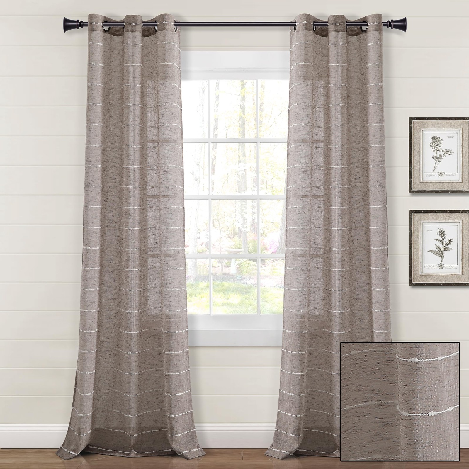 Farmhouse Textured Grommet Sheer Window Curtain Panel Pair 38w X 120l B