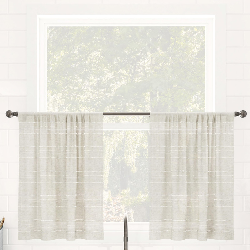 Clean Window Textured Slub Stripe 2-Pack Anti-Dust Allergy/Pet Friendly Sheer