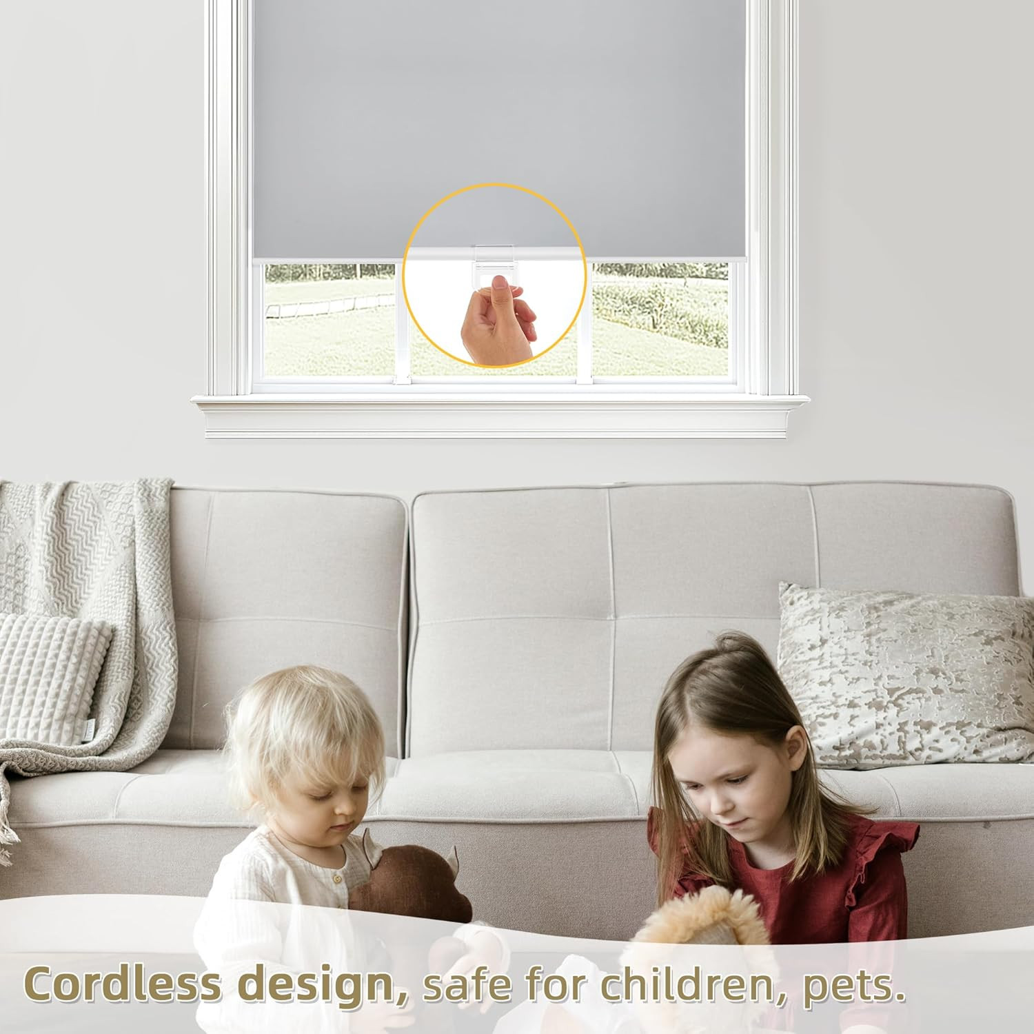 Cordless Blackout Roller Shades, Thermal Insulated, 56″x72″, Grey