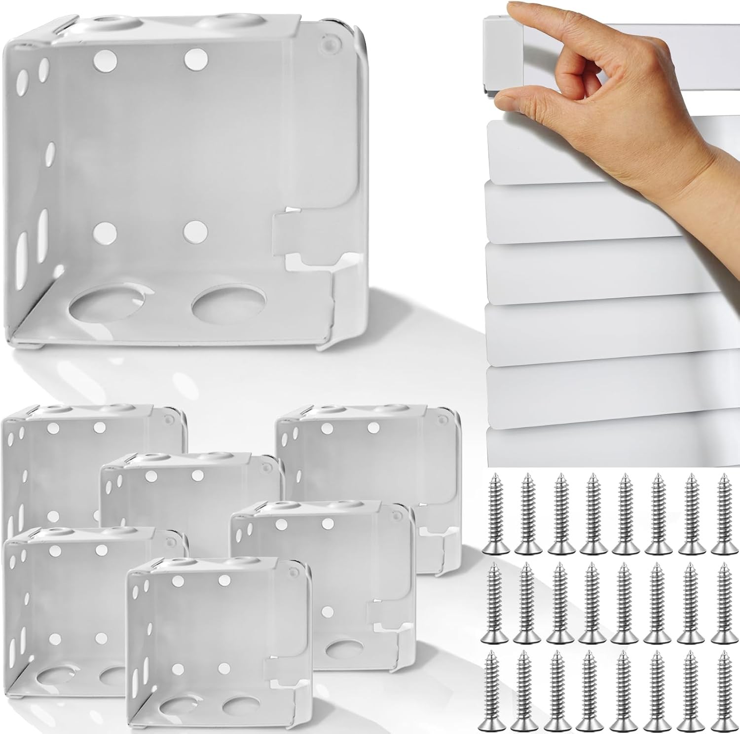 6PCS Mini Blind Brackets, Metal Window 2-1/2×2-1/4inch, White