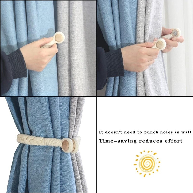 2 Pack Magnetic Cotton Curtain Tiebacks Hand-Woven Soft Holdbacks Home Decor New