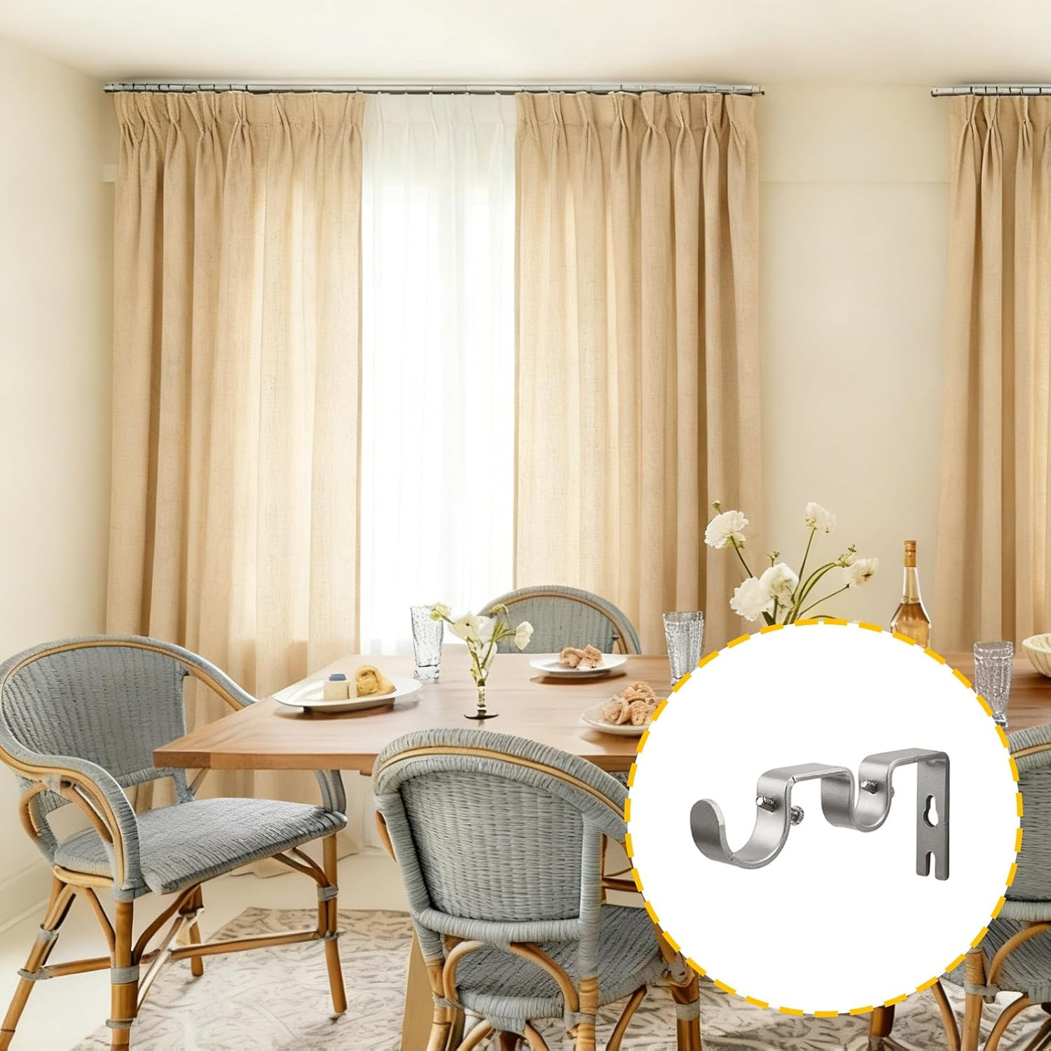 Double Curtain Rod Bracket,6 Pack Metal Curtain Rod Holders for Wall,Sturdy