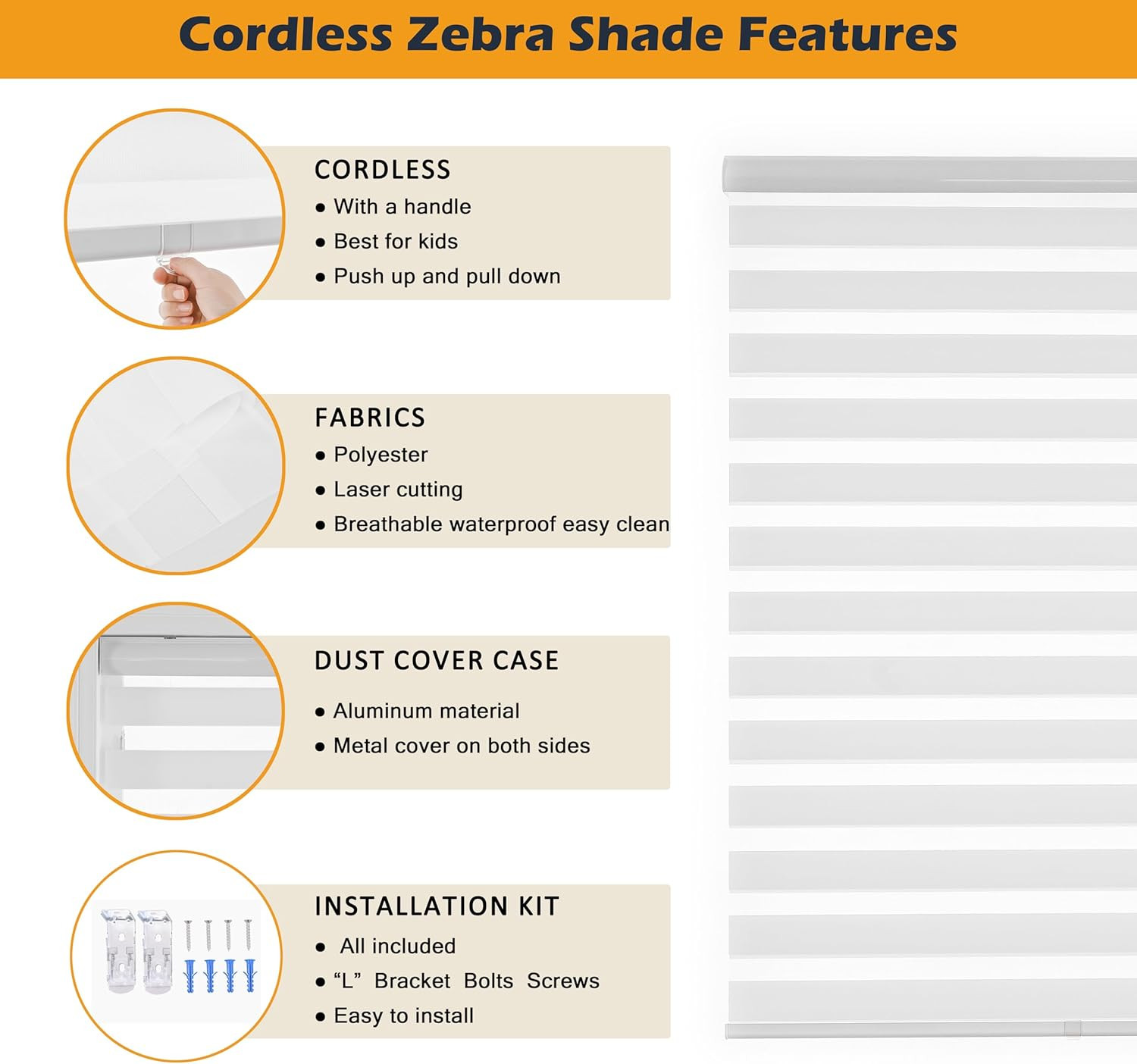 Cordless Zebra Blinds – Light Filtering Roller Shades for Home & Bathroom 32″x72