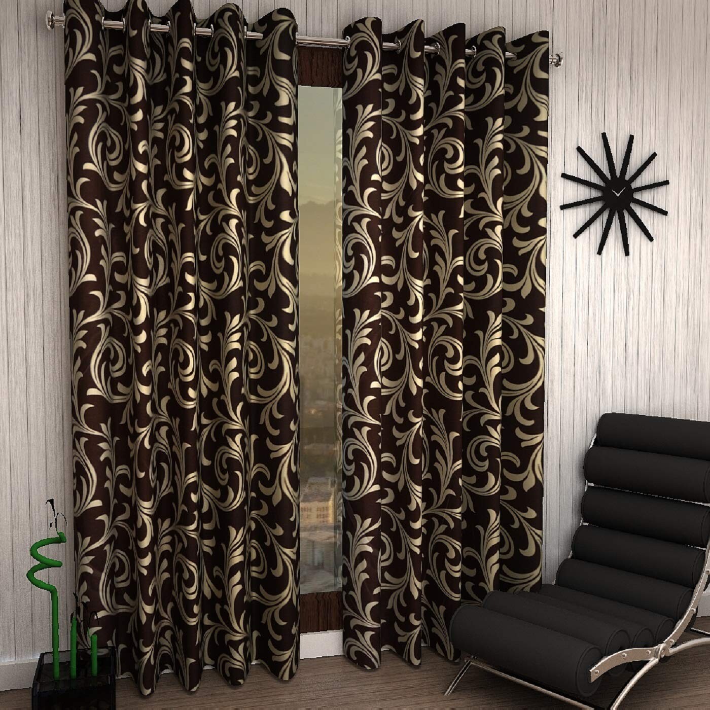 Modern 2 Piece Eyelet Polyester Door Curtain Set – 7ft,