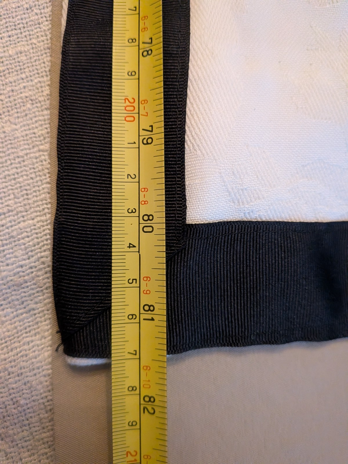 1 pair/2 panels White Jacquard Drapes Black Ribbon Border each panel 109″Wx 81″L