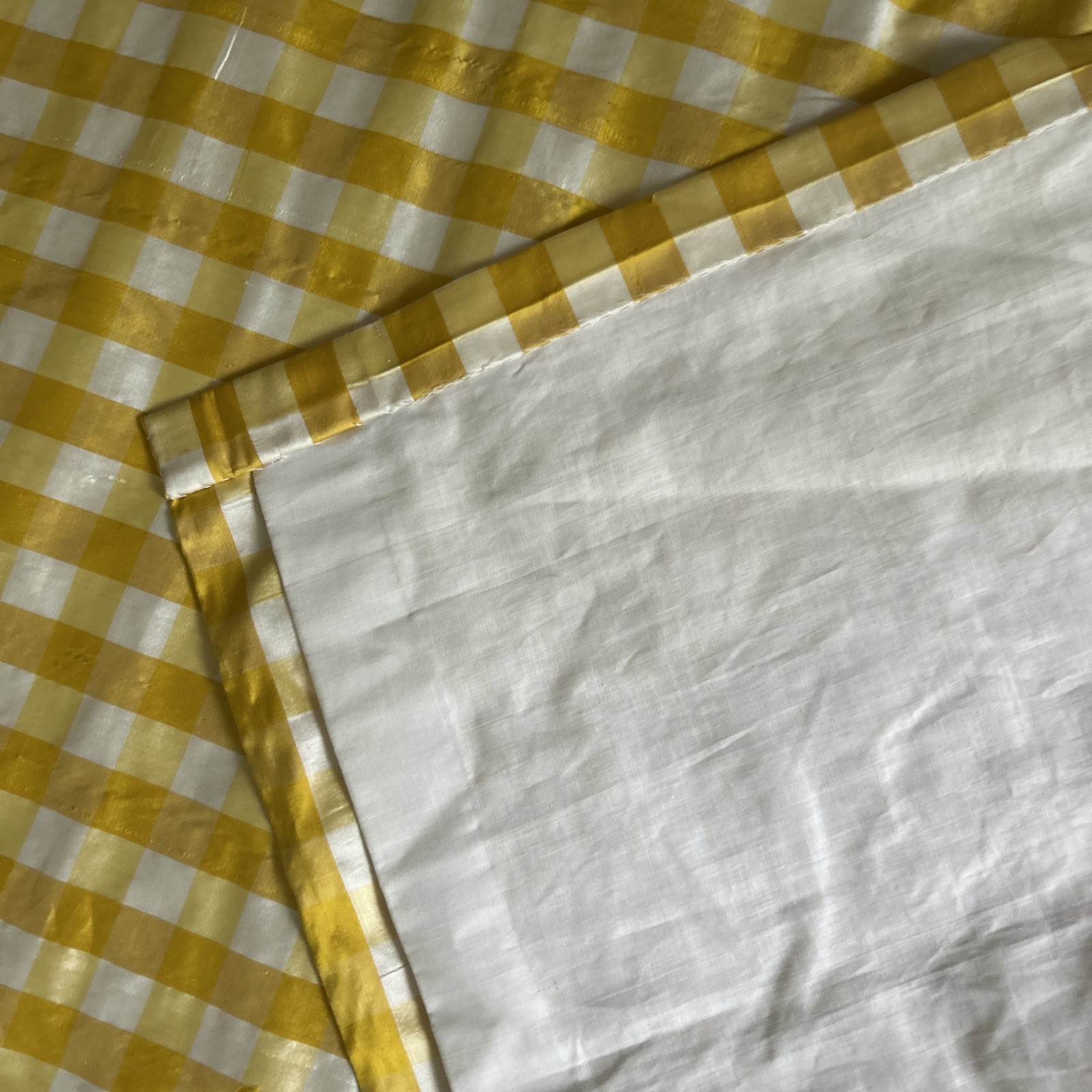 Pair Decorator Custom Made Striped Check Silk Taffeta Tassel Trim Lined