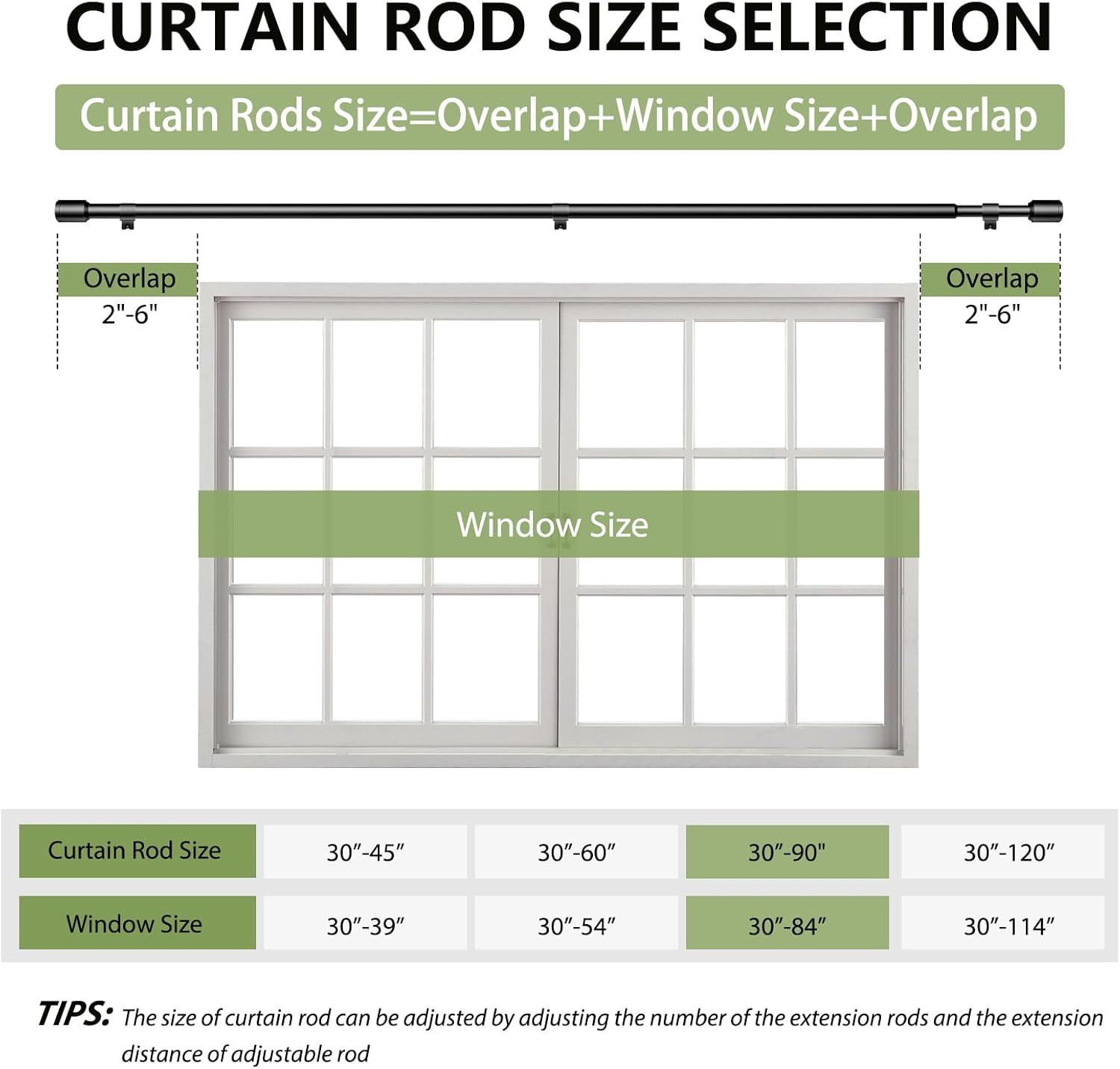5/8” Diameter Curtain Rods 30-90 Inch, for 30-84 Inch Windows, Adjustable Splici