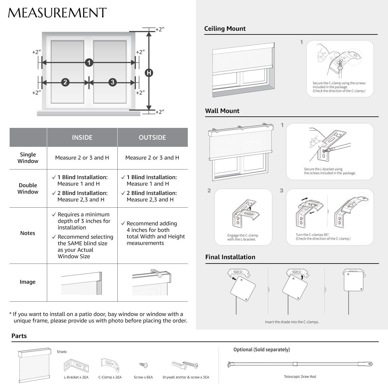 Foiresoft Cordless Solar Shades Roller Blinds Windows Light Filtering 3