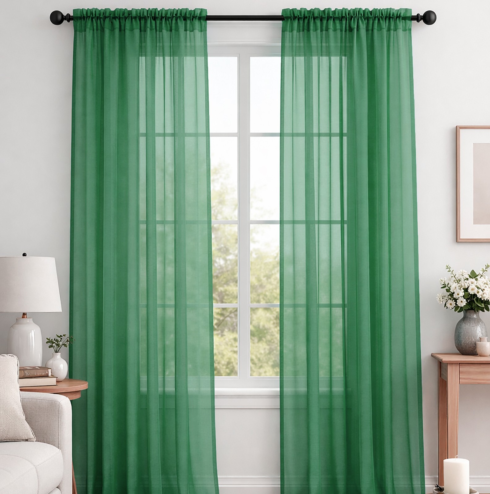 Sheer Window Rod Pocket Curtain Set 95″ Inches Long (2 Panels)