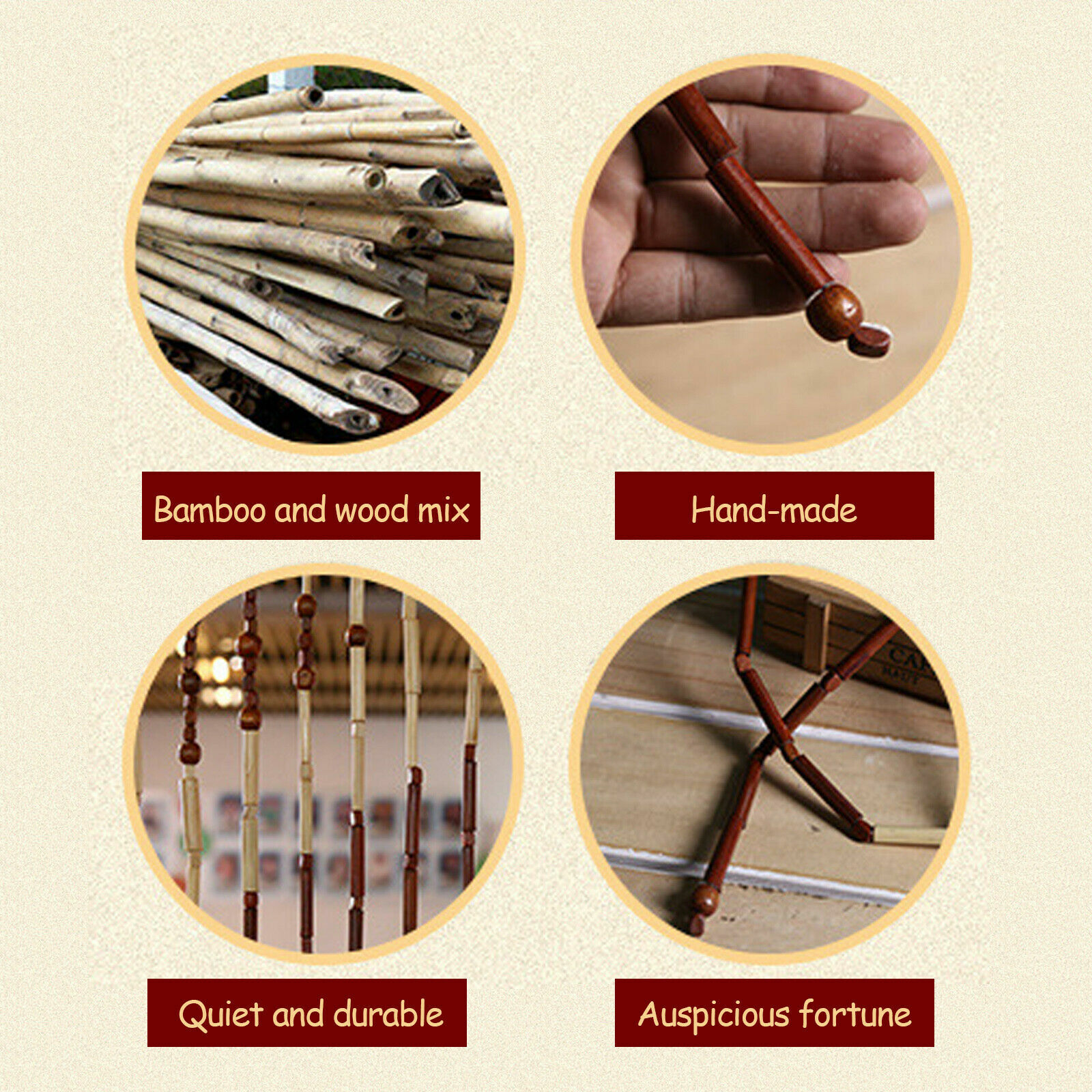 Bamboo Bead Curtain String Door Curtains Beaded Wooden Curtain fit for Doorway
