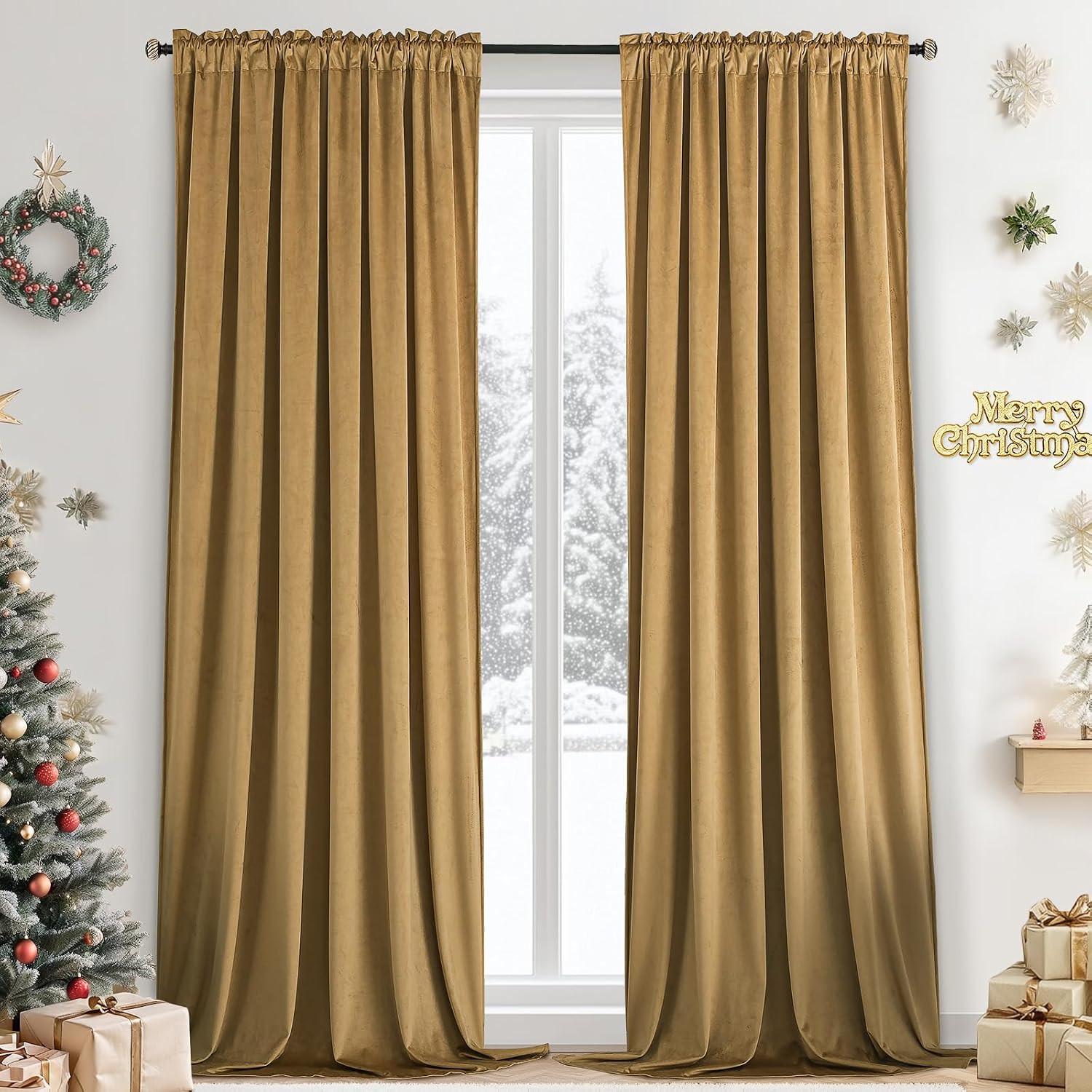 Velvet Curtains 84 Inches 2 Panels – Luxury Room Darkening Wine Red Curtains for