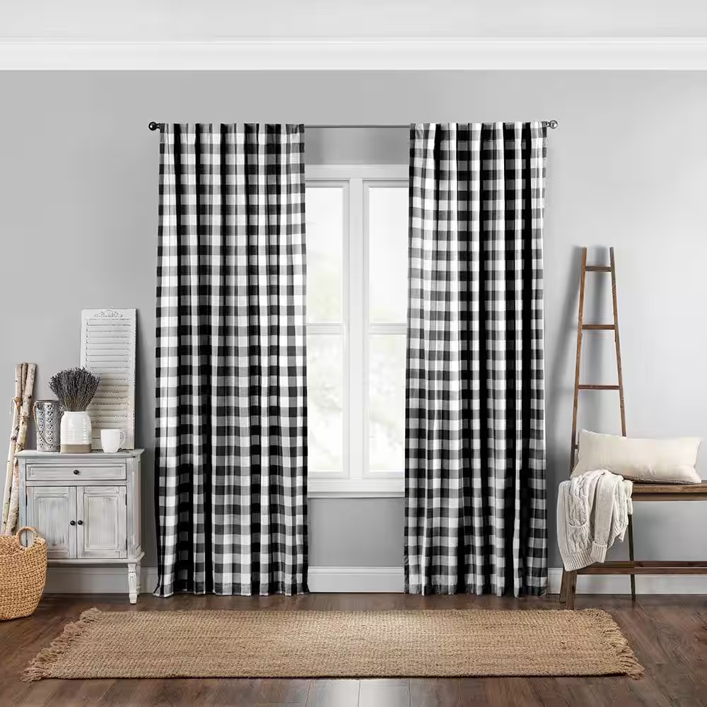 Farmhouse Living Black Buffalo Check Cotton 52(In)X95(In) Rod Pocket/Back Tab Ro