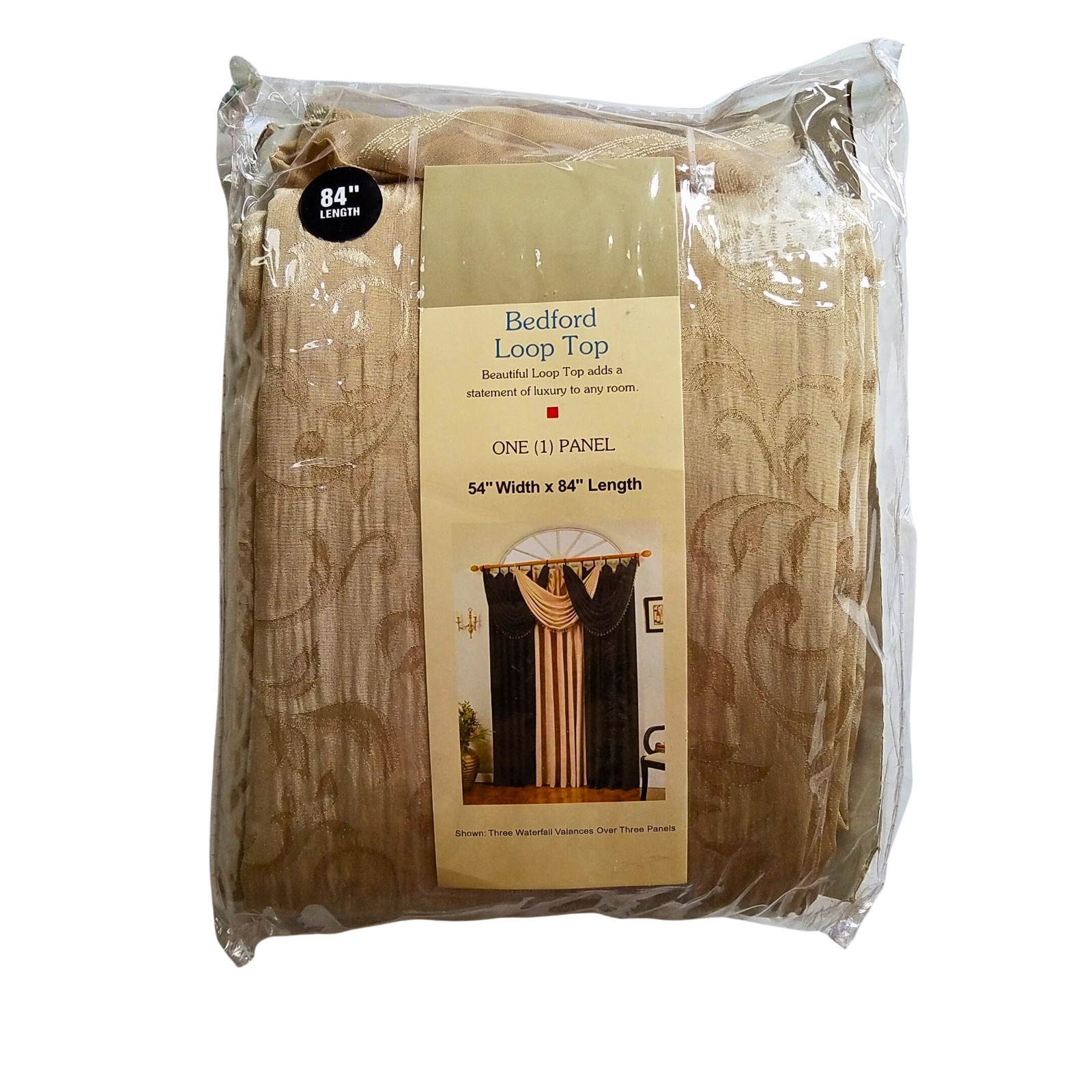Bedford Loop Top Gold Beige Window Panel 54″ x 84″ & Waterfall Valance 40”x 20″