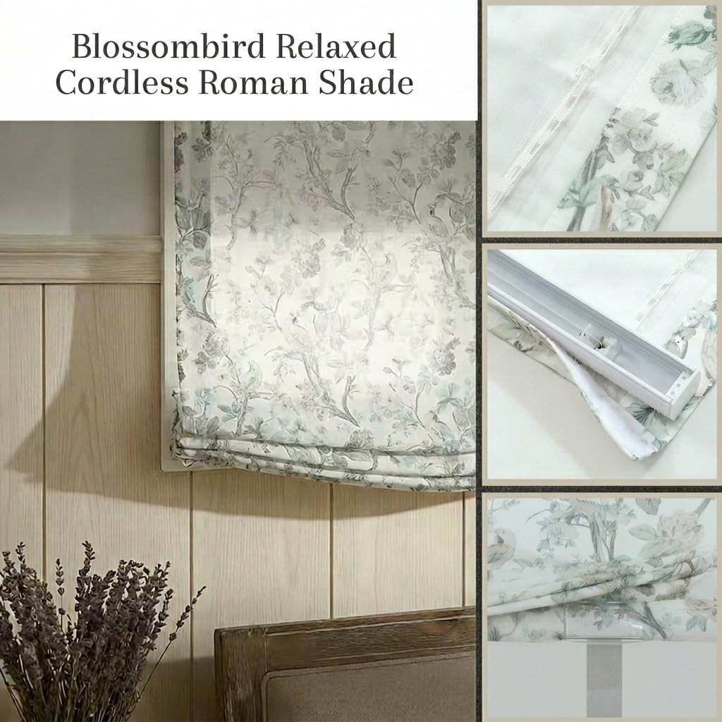 Cordless Relaxed Roman Shade with Soft Curve Light Filtering Blossombird