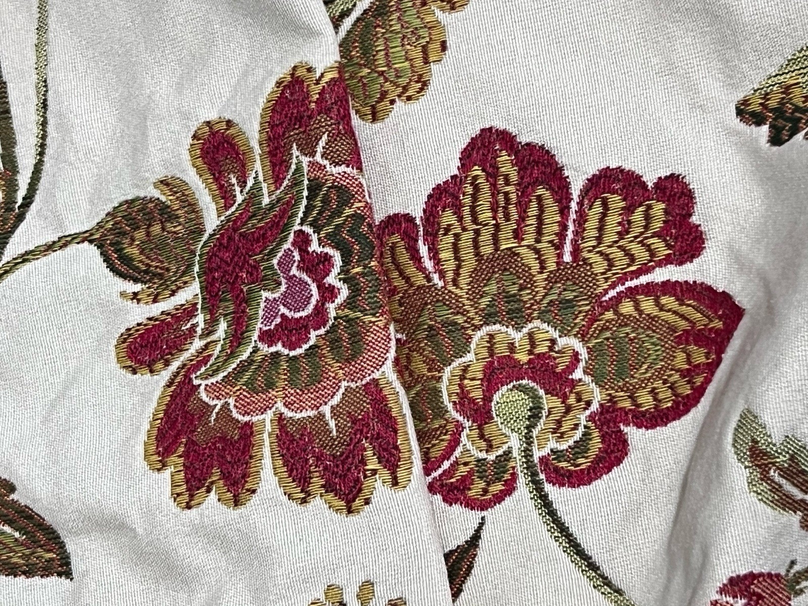 Embroidered Fabric 2 Custom Made Jacobean Floral Fringe Valance Beige Red Gold