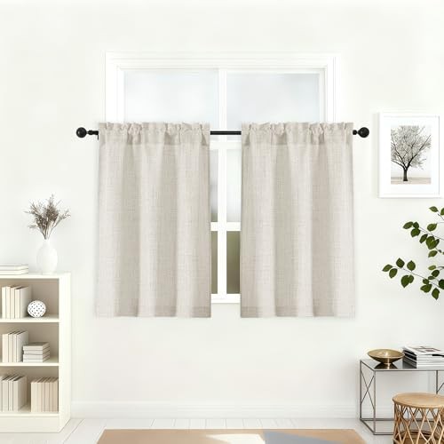 Kitchen Curtains 36 Inch Length 2 Pcs, Airy 30″W x 36″L (Pack of 2) Natural