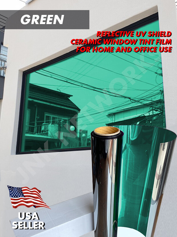 One Way Mirror Reflective Color UV Window Tint Film Home and Office (Green)