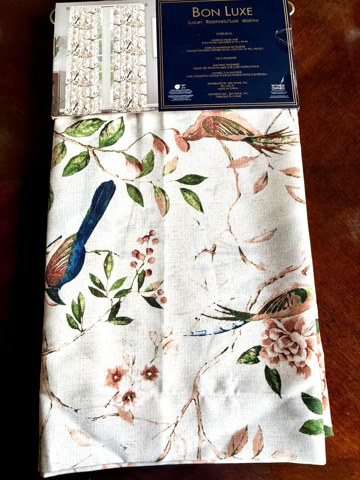 Bon Luxe Floral Birds Curtains 37″ x 96’ Botanical 2 Panels Rod Pocket New
