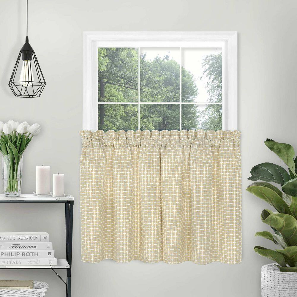 Bedford Tan Polyester 58 In. W X 36 In. L Front Tab Light Filtering Curtain (Dou