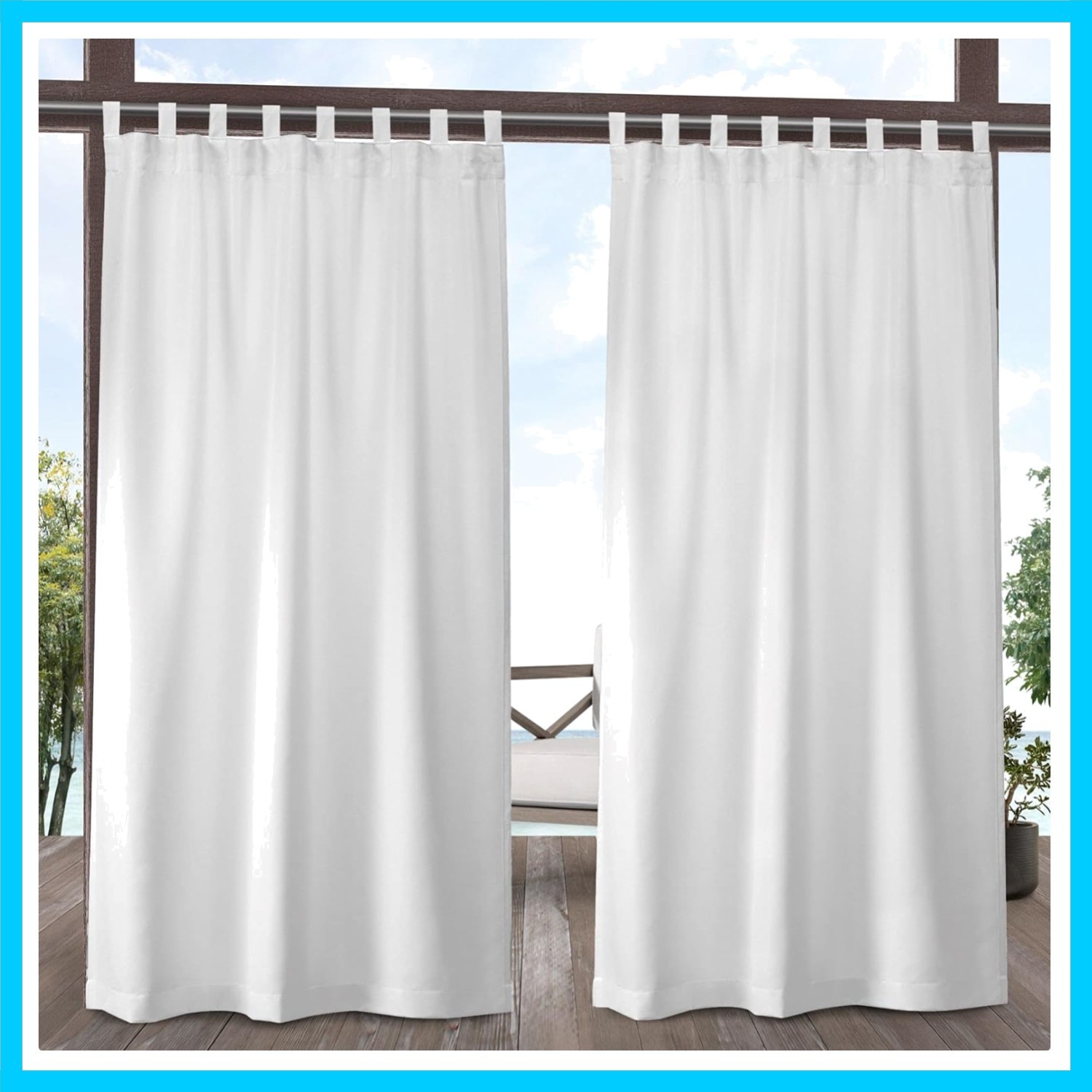 Cabana Solid Indoor/Outdoor Light Filtering Hook-and-Loop Tab Top Curtain Pan…