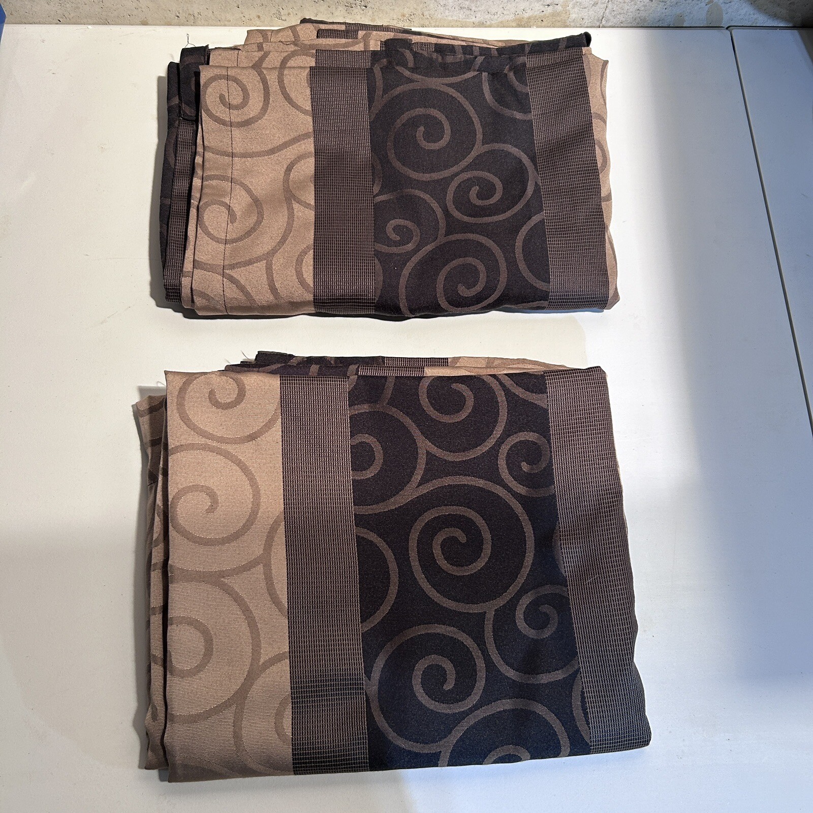 SPRINGS GLOBAL Black & Brown Swirl Design Curtains 2 Panels 50”x84”