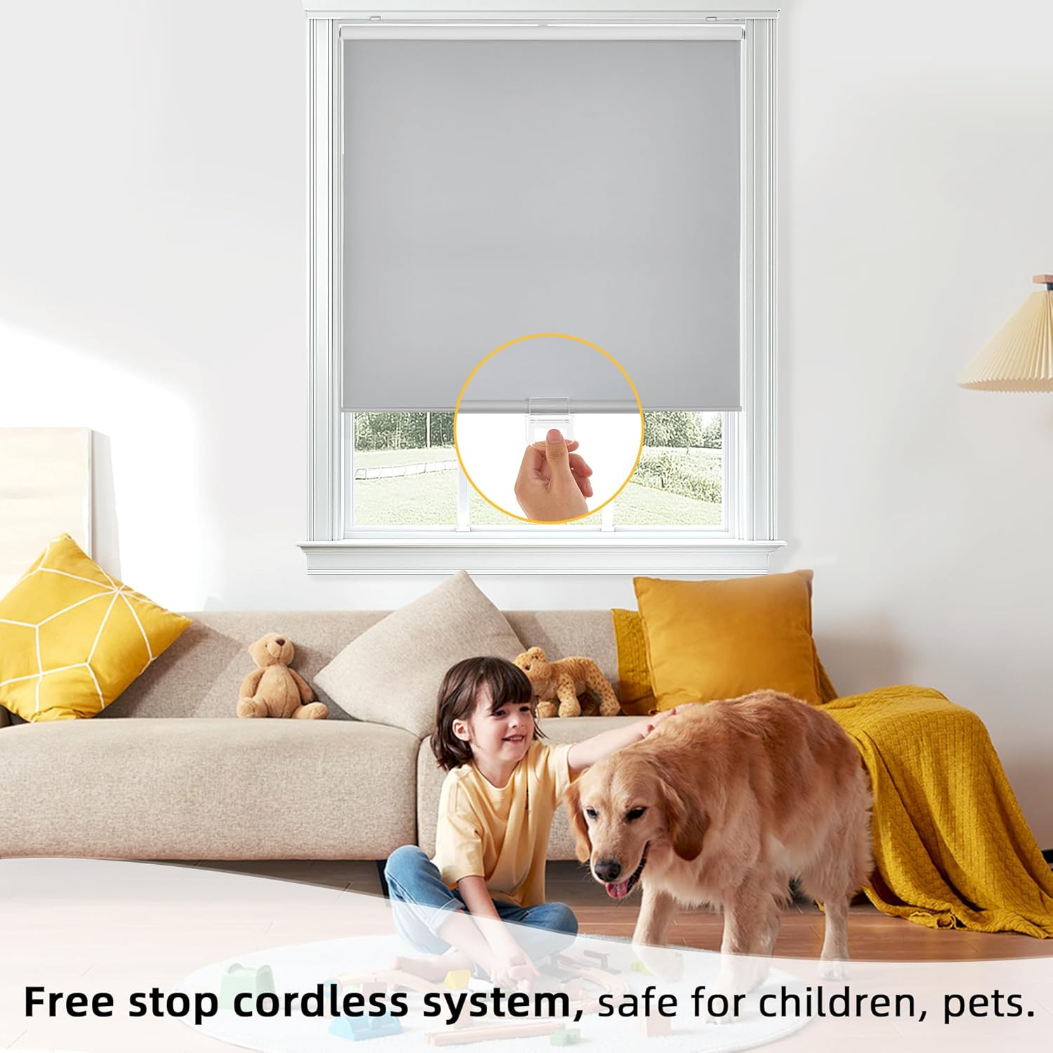 Cordless 100% Blackout Roller Blinds, Thermal Insulated, Grey, 34″x72