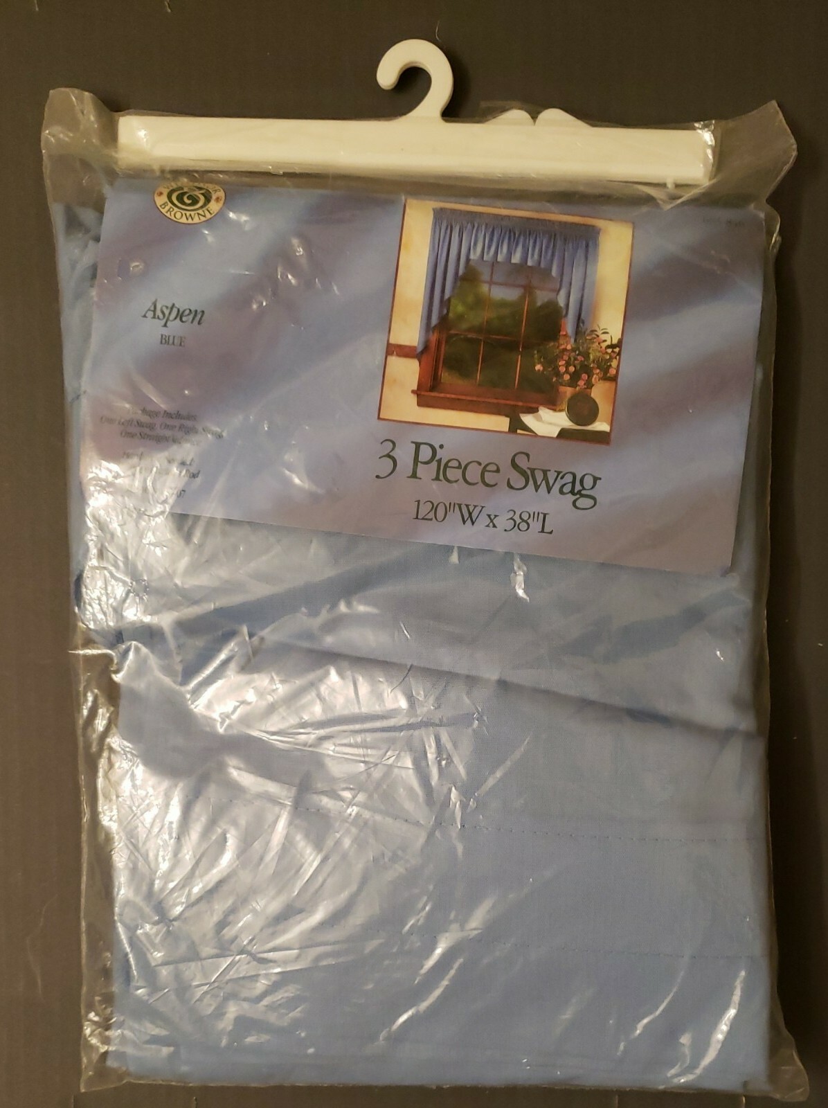 Vintage Windsor & Browne 3 piece swag 120″ W x 38″L Aspen Blue