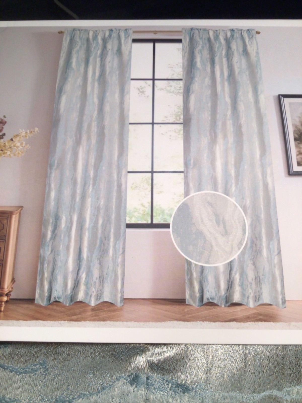 CALLISTO HOME Curtain panels 36 x 84 MARBLE Seafoam green shimmer Lined 2 pc set