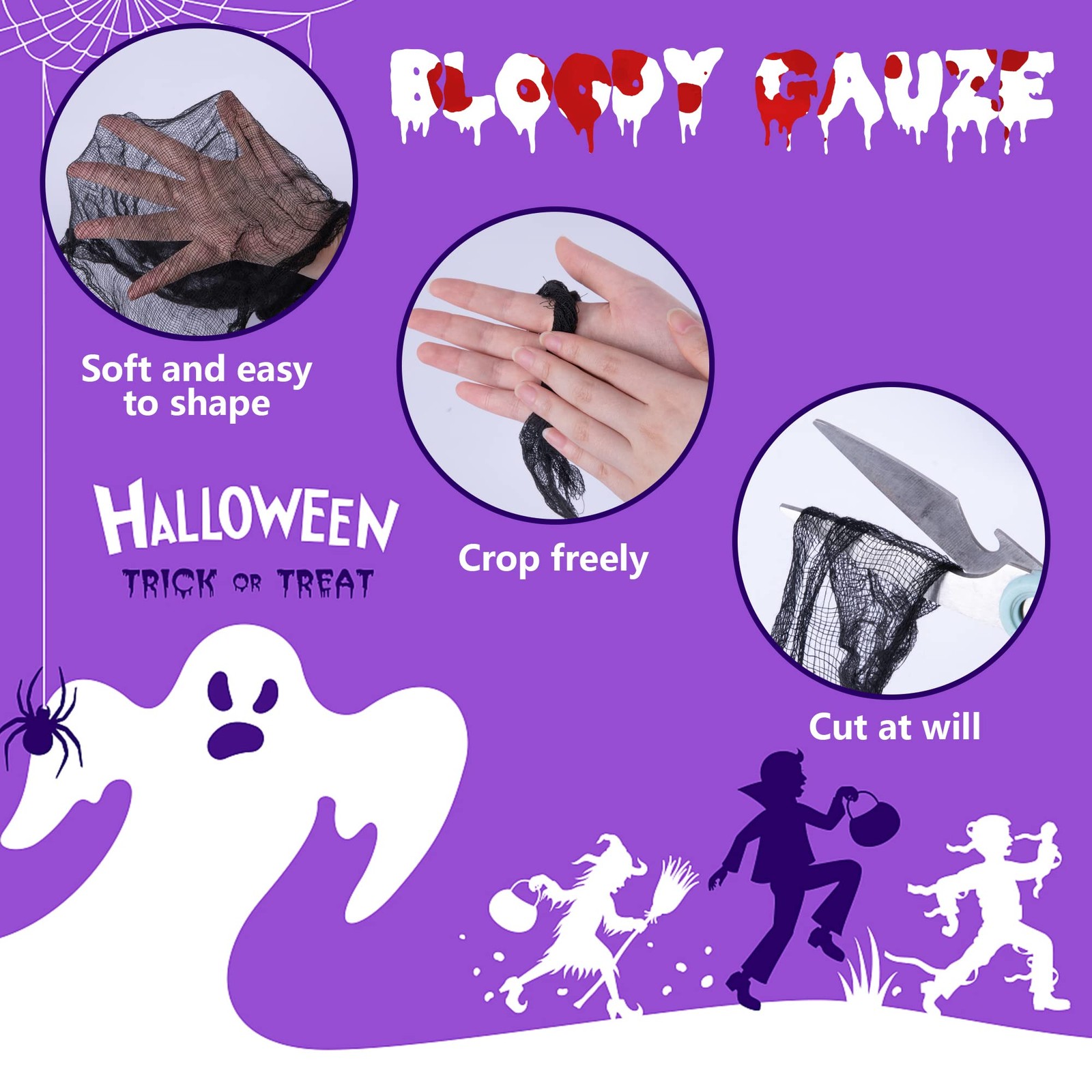 Halloween Black Doorway Curtain 3 Pcs 65×39 Inch Creepy Gauze for Door