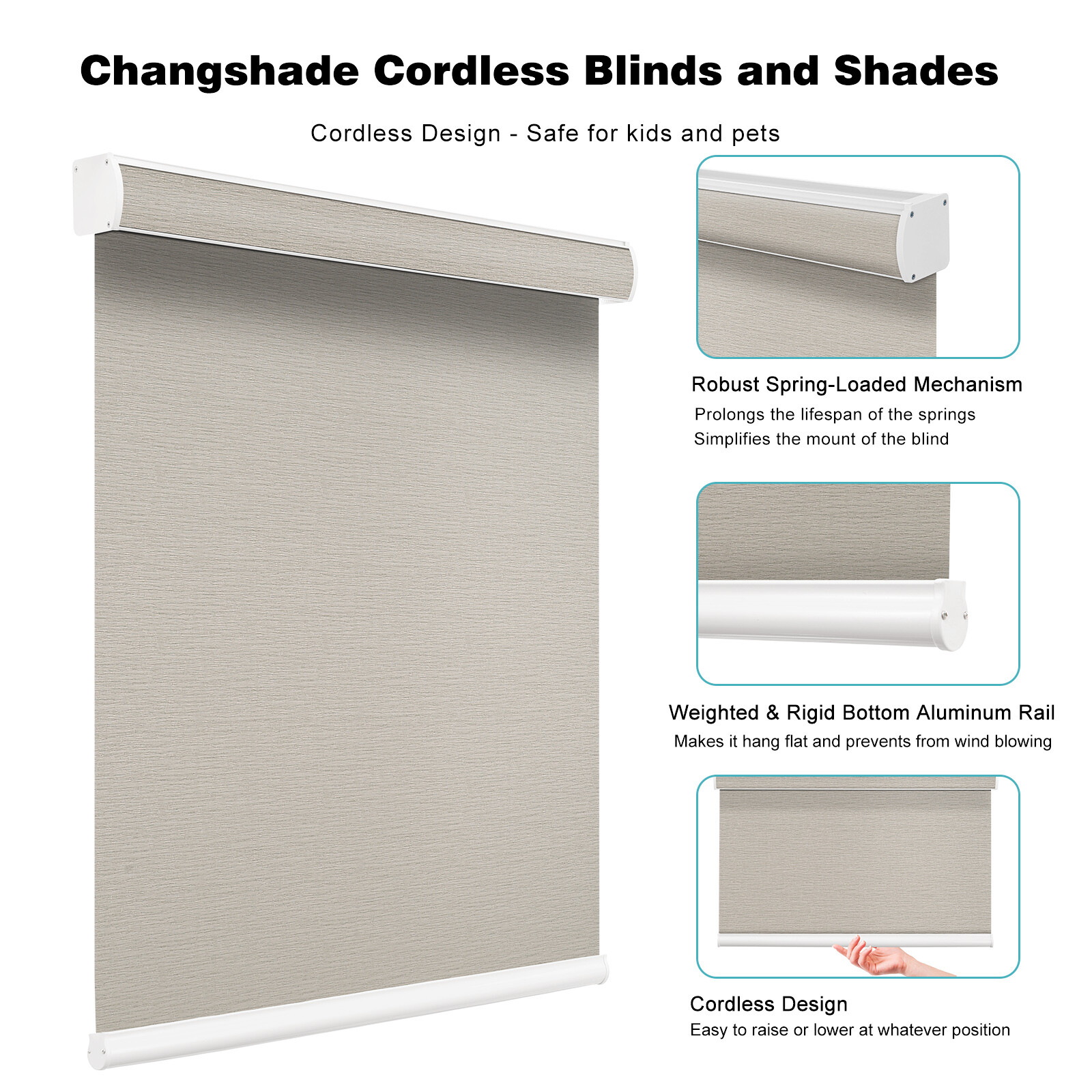 Changshade Light Filtering Window Blind Waterproof Cordless Roller Shade-2colors