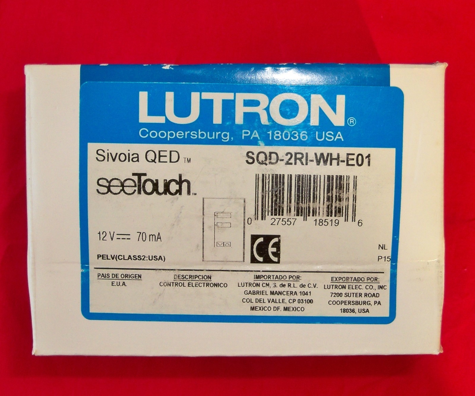 Lutron Sivoia QED SQD-2RI-WH-E01 Switch Control Open Close Up Down Window Shade
