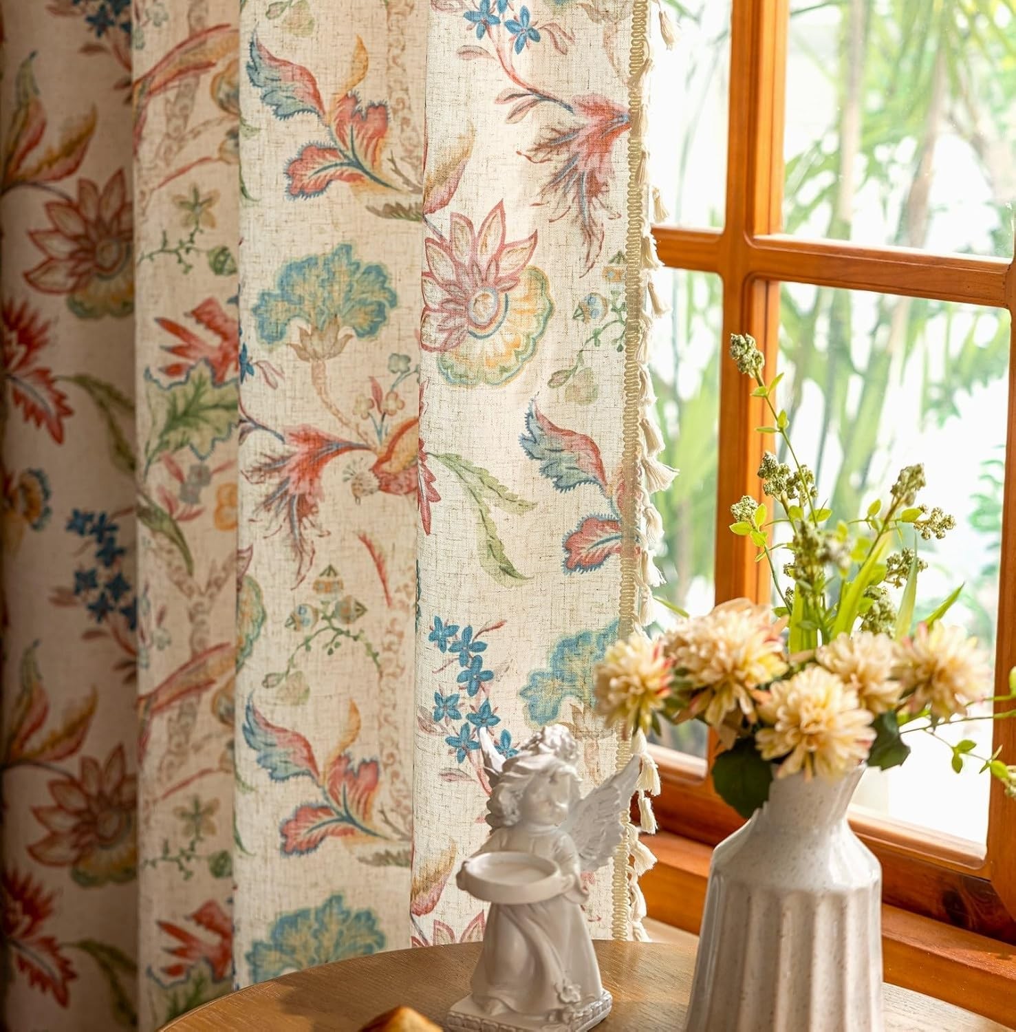 Yj Yanjun Boho Linen Bird Curtains 90 Inches Long Vintage Whimsical Curtains