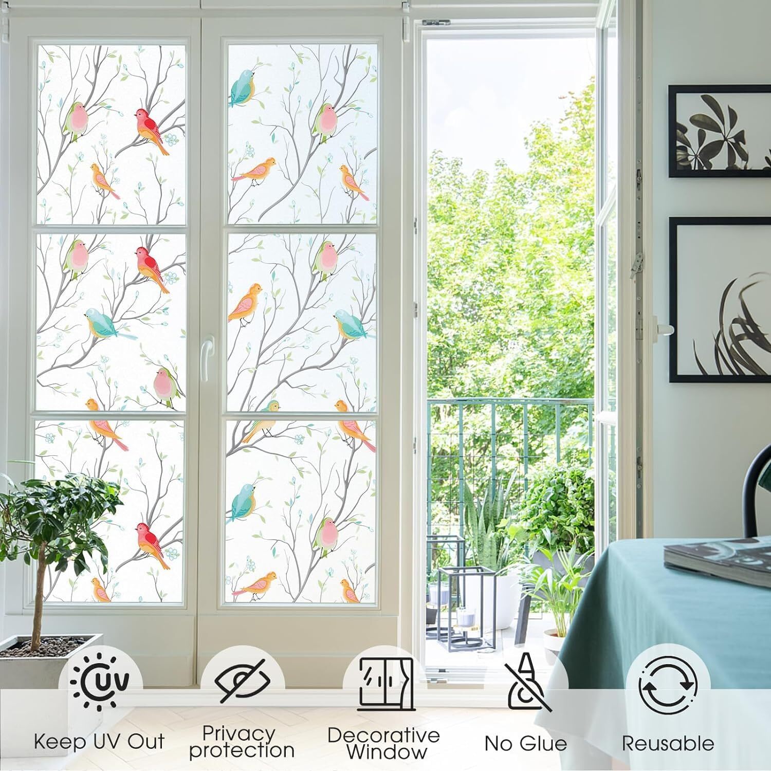Window Privacy Film Decorative Bird Stained Glass Window Film Bathroom Fr
