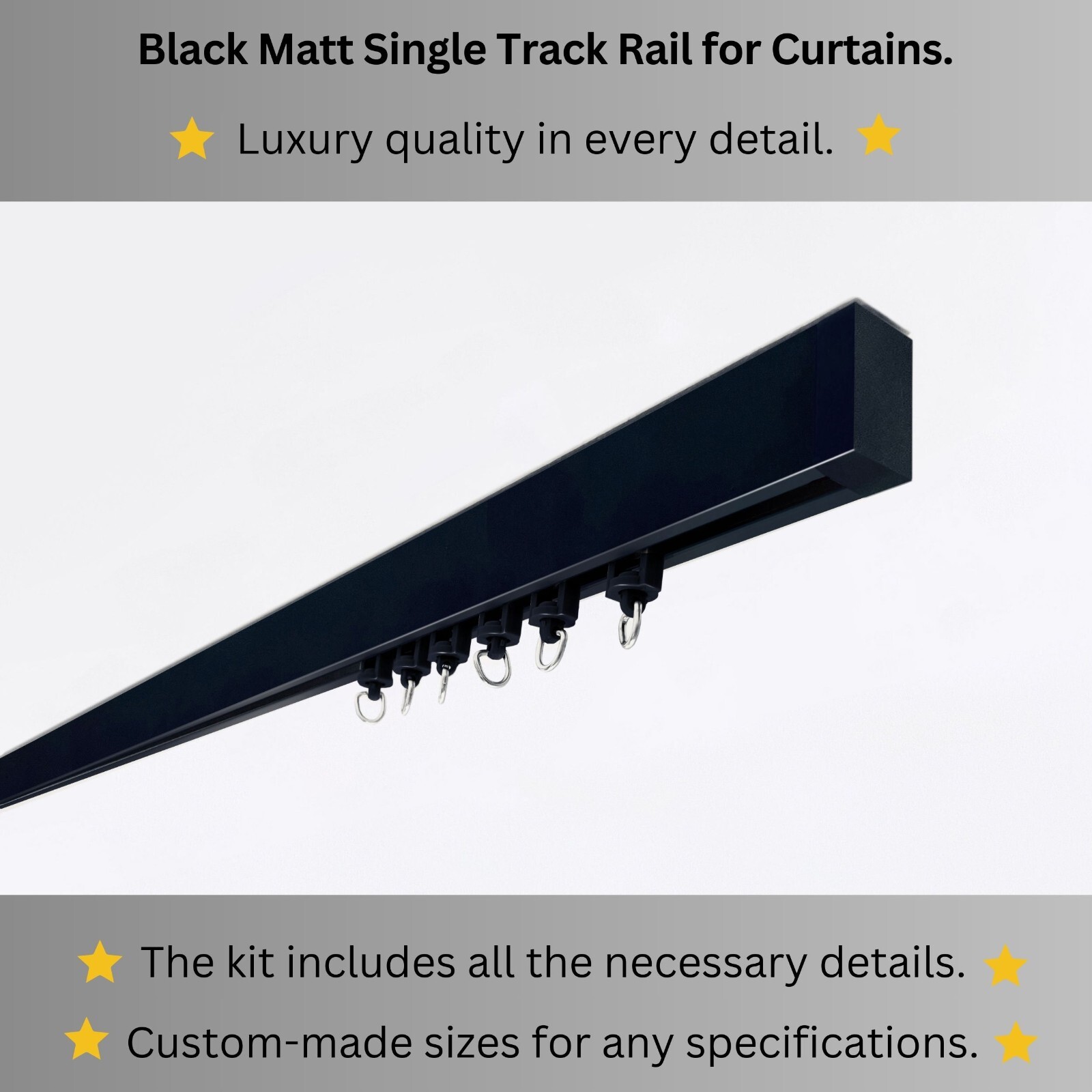 Premium Black Matte Single Curtain Rail – Heavy-Duty, Ceiling, Any custom Sizes