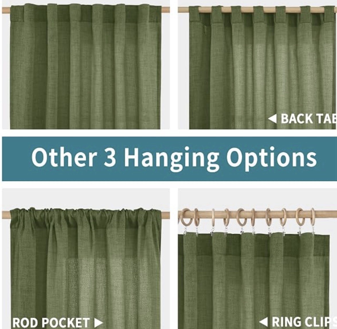 BGment Olive Linen Look Kitchen Curtains 42×40 Light Filtering 2 Panel Set 💜