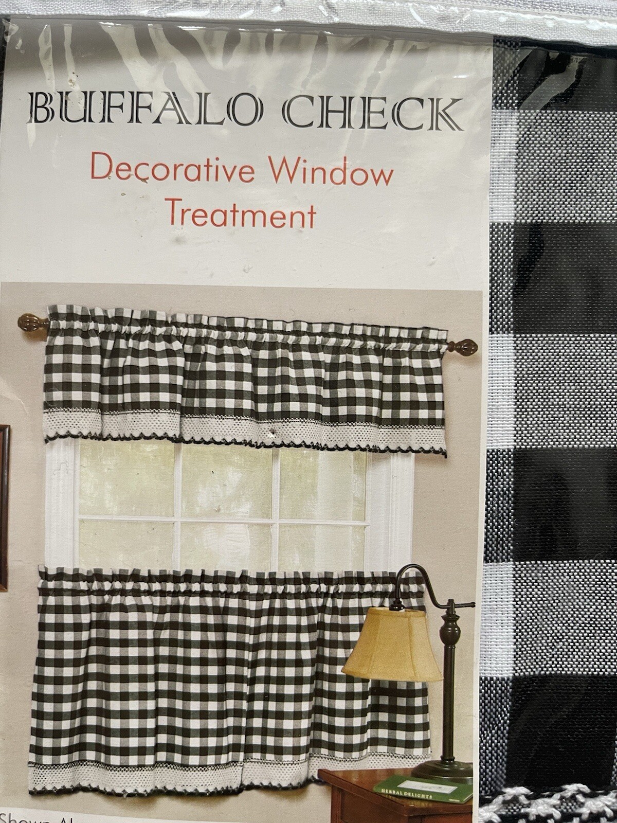 Buffalo Check Plaid Gingham Crochet Rod Pocket Window Valance 58×14 Black White