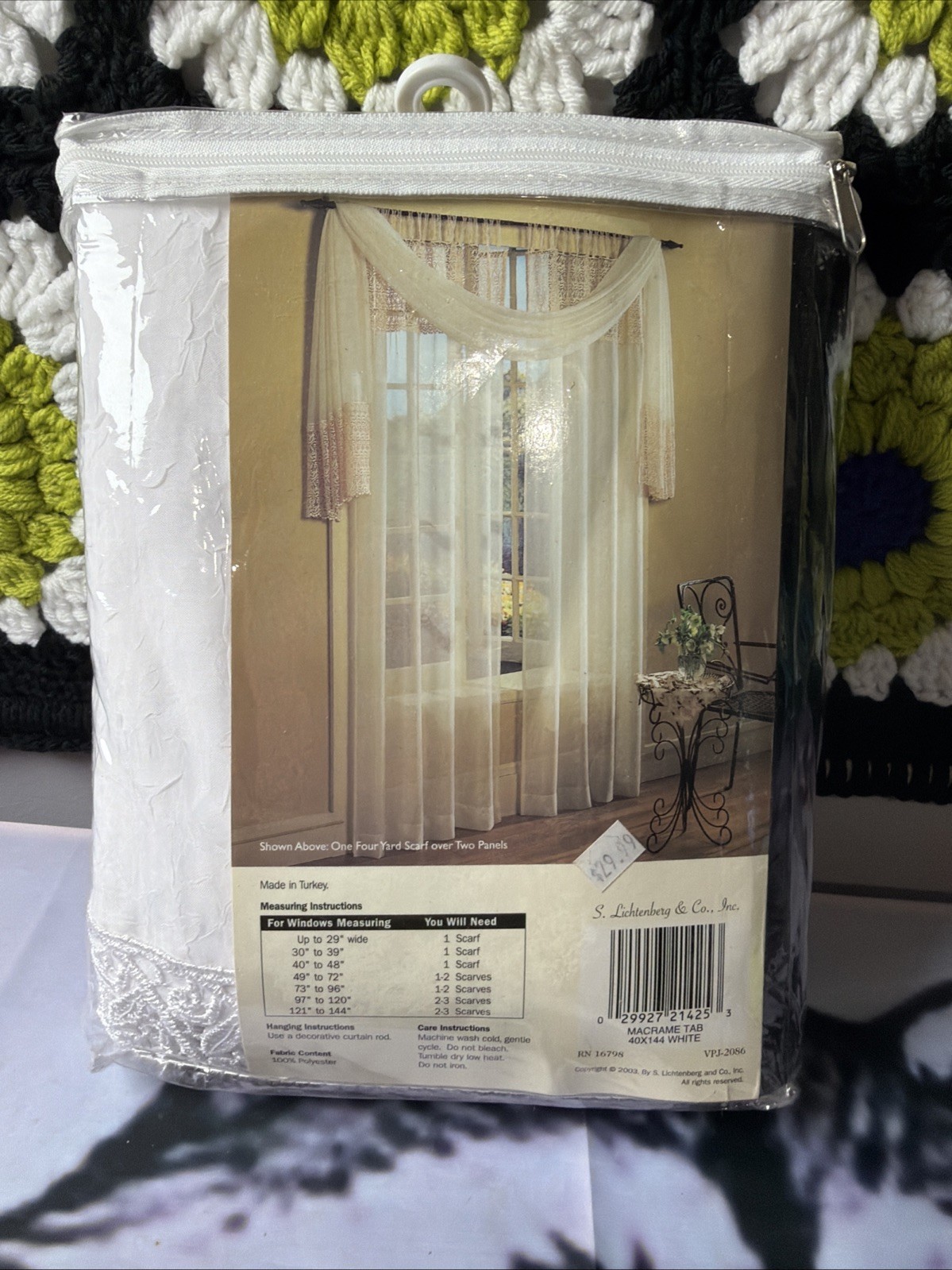 Vintage Macrame Tab Window Scarf White Lace Curtain Drape 40×144