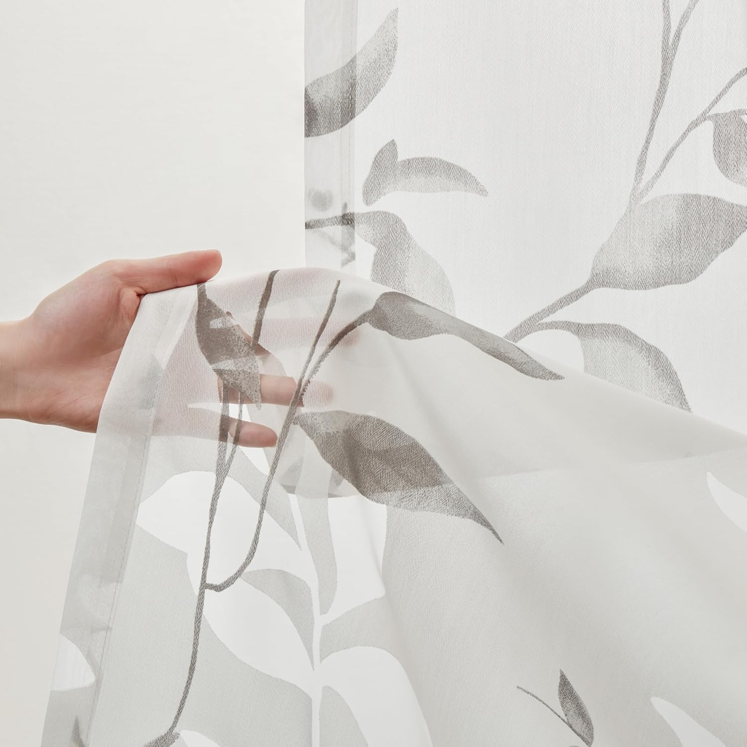 Cecily Semi Sheer SINGLE Panel Window Curtain Burnout Botanical Print, Easy To H