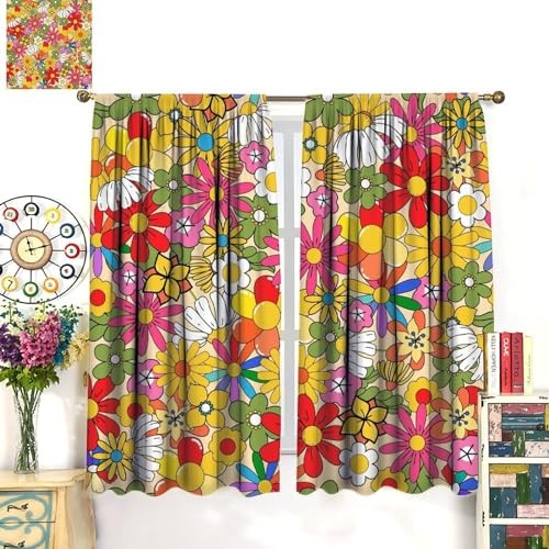 Boho Floral Vintage 70s Window Curtains, 20.5″W x 45″L (Pack of 2) Style-6