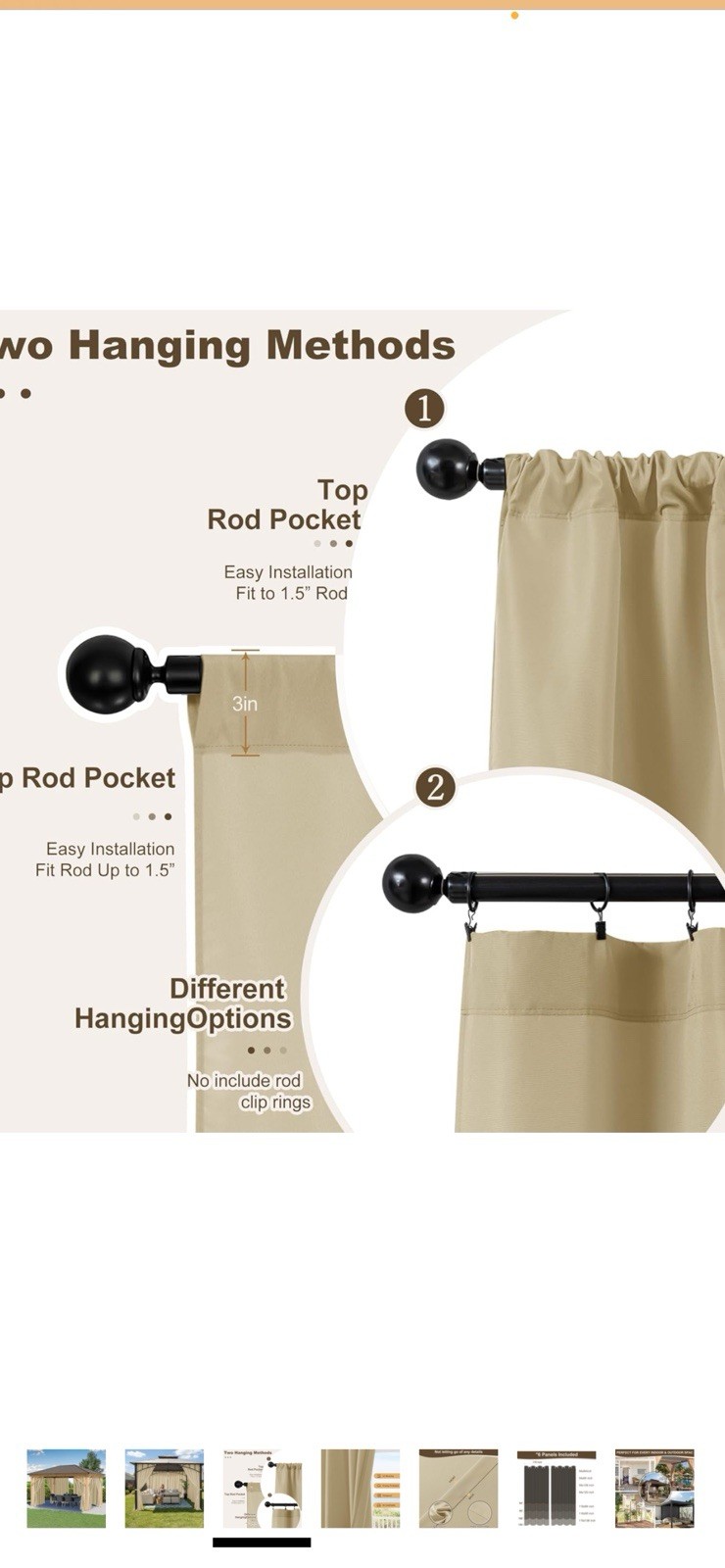Waterproof Outdoor Patio Curtains 6 Pcs 110×95 Inch Cream Privacy Weatherproof