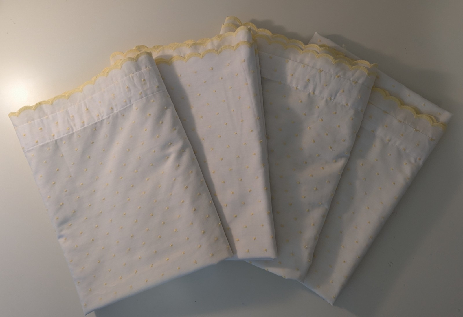 Set of 4 Handmade Swiss Dot Curtain Panels White&Yellow 51″ LONG X 73″ WIDE