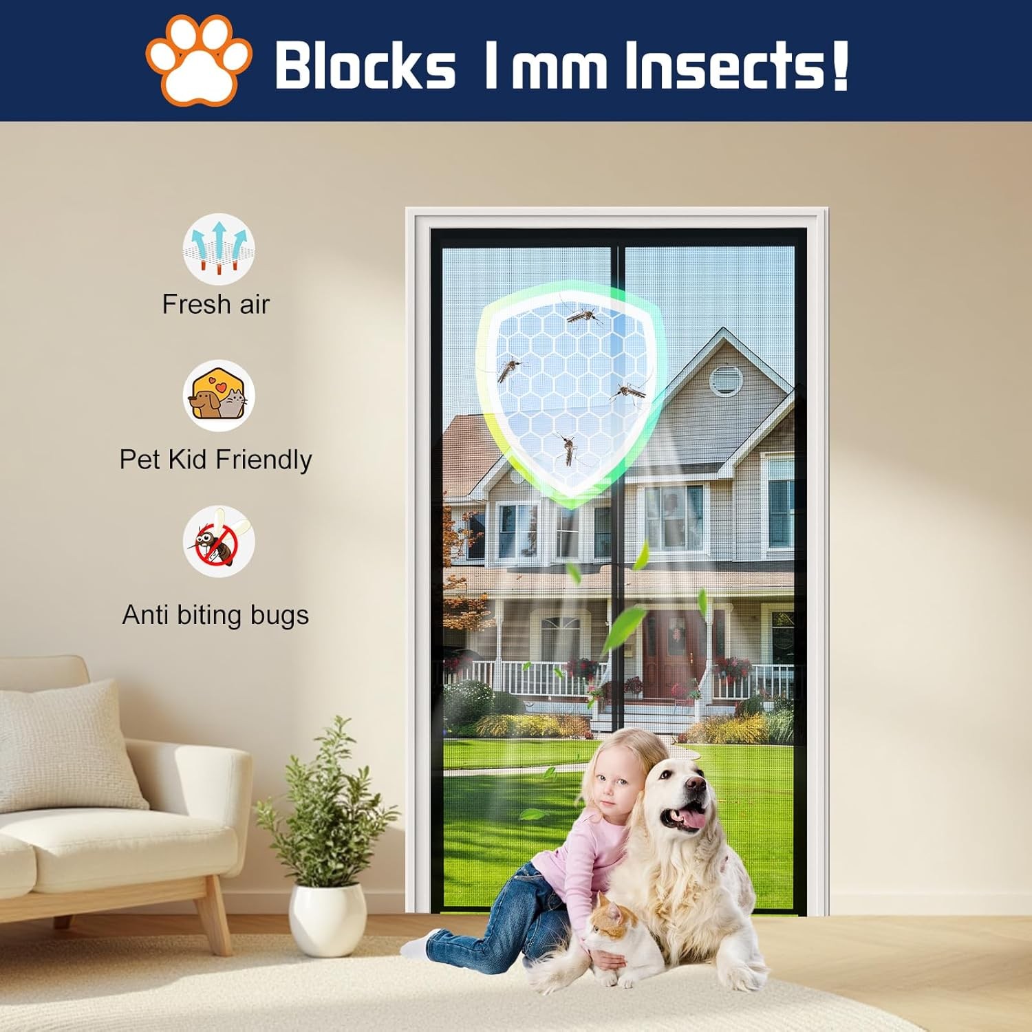 Magnetic Screen Door Mesh Keeps Bugs Out: Door Screen Magnetic Closure 36″ x 83″