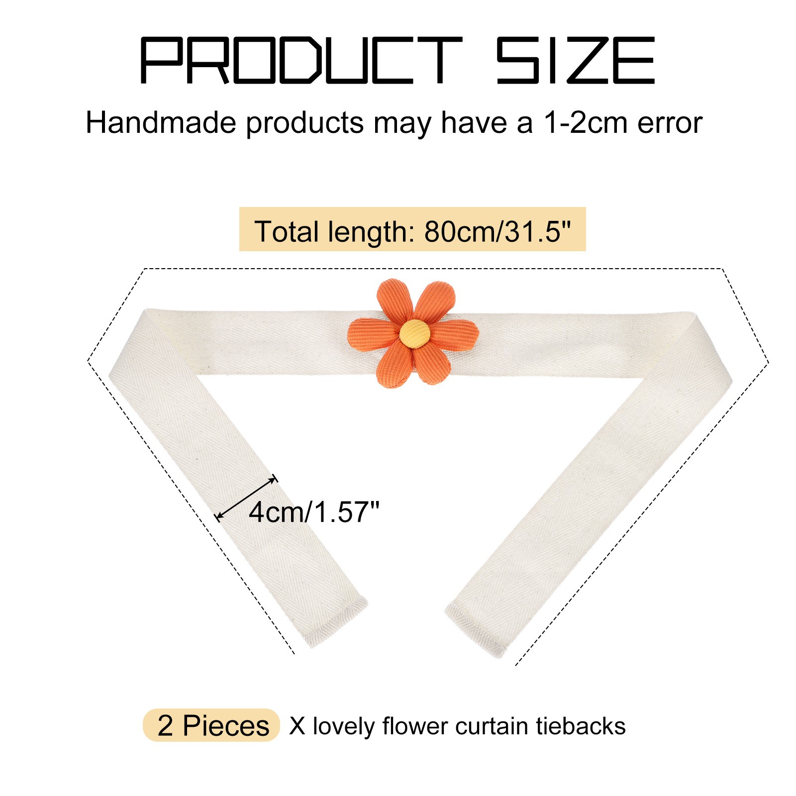 Curtain Tiebacks, 2 Pack Cute Flower Curtain Ties, Six-petal Orange