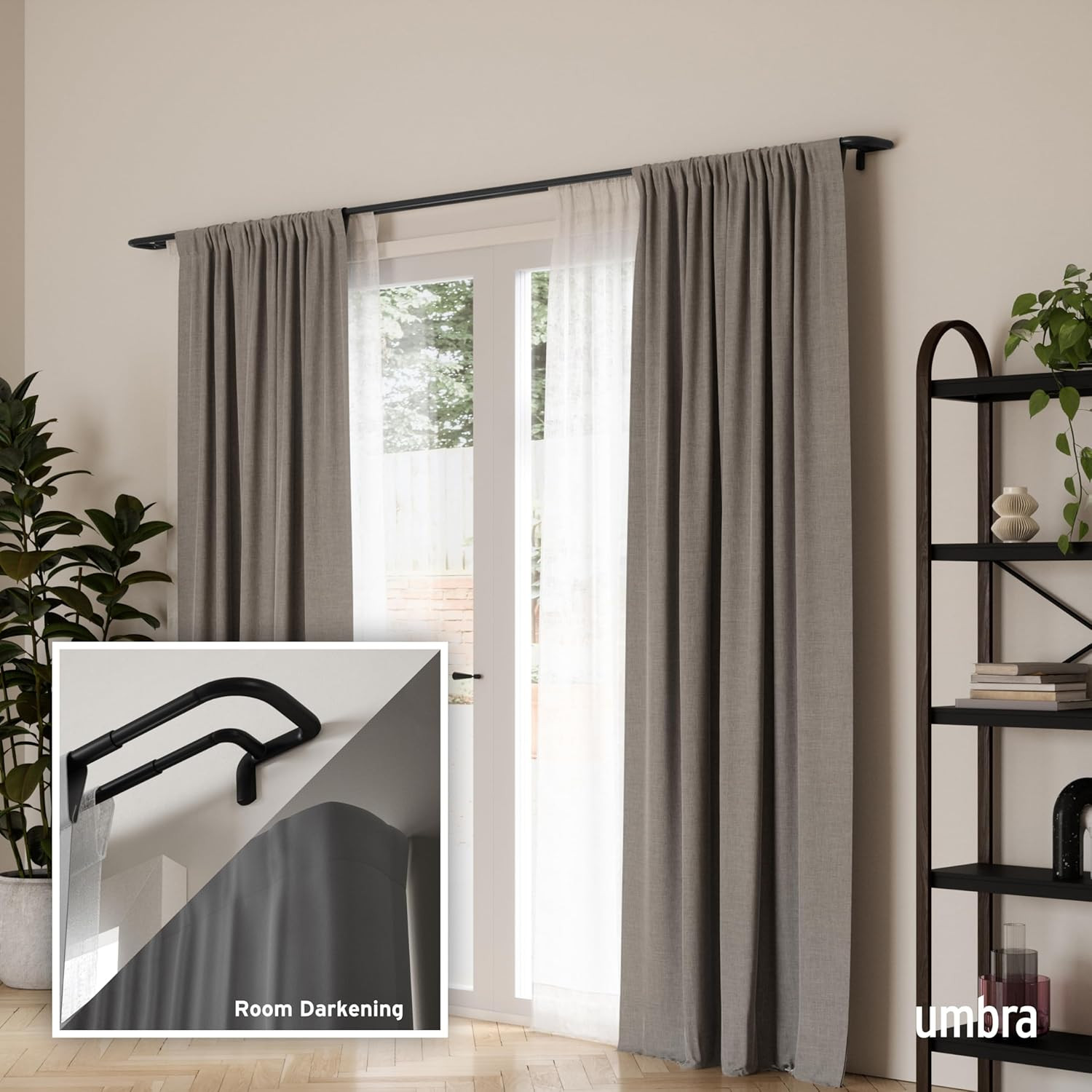 Twilight Wrap Around Double Curtain Rod Set, 66-144 Inches, Black