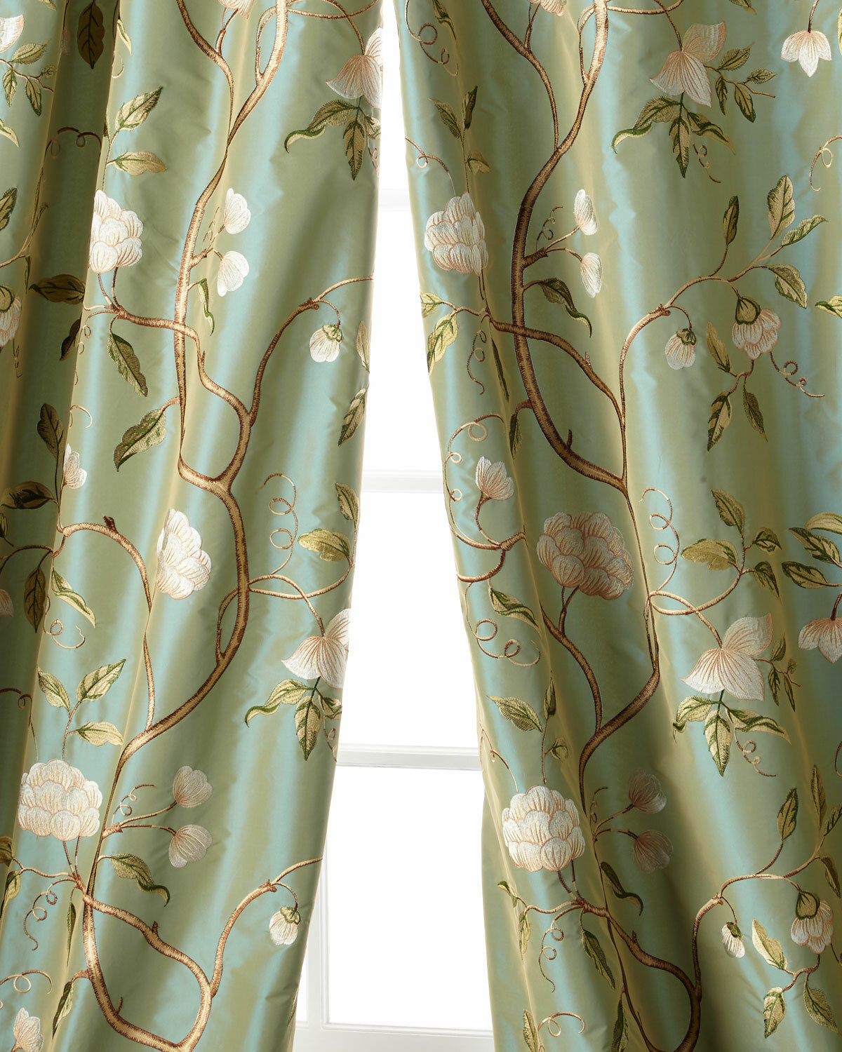 Stella Faux Silk taffeta embroidered Drape (pair)