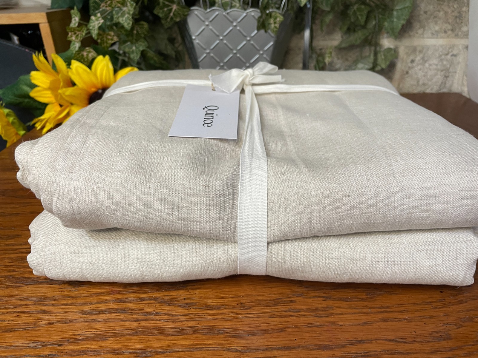 NWT QUINCE BLACKOUT EUROPEAN LINEN CURTAIN PANEL SET FLAX (2) 48 X 84 L $184