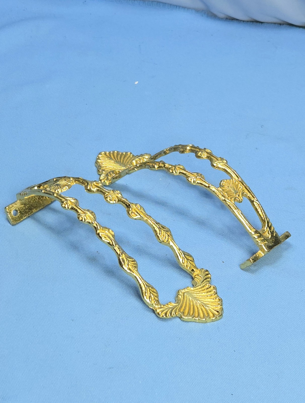 Brass Curtain Drape Tie Back Ornate Leaf Hollywood Regency Set 2 Holder Floral