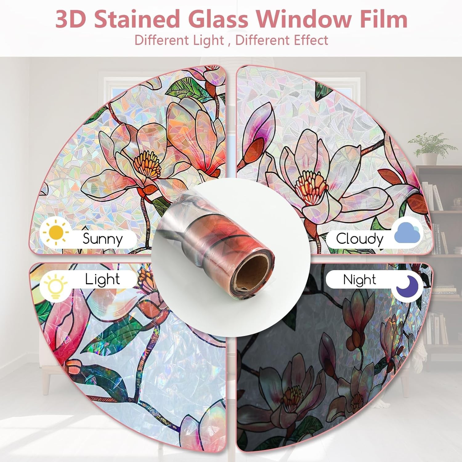 Window Privacy Film, Stained Glass Sticker Floral Window Clings, Decorative S…