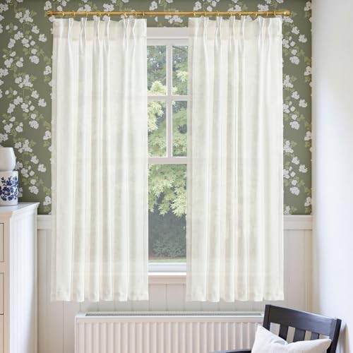Pinch Pleated Linen Blend Curtains 38″W x 63″L (Pack of 2) Pinch Pleated White
