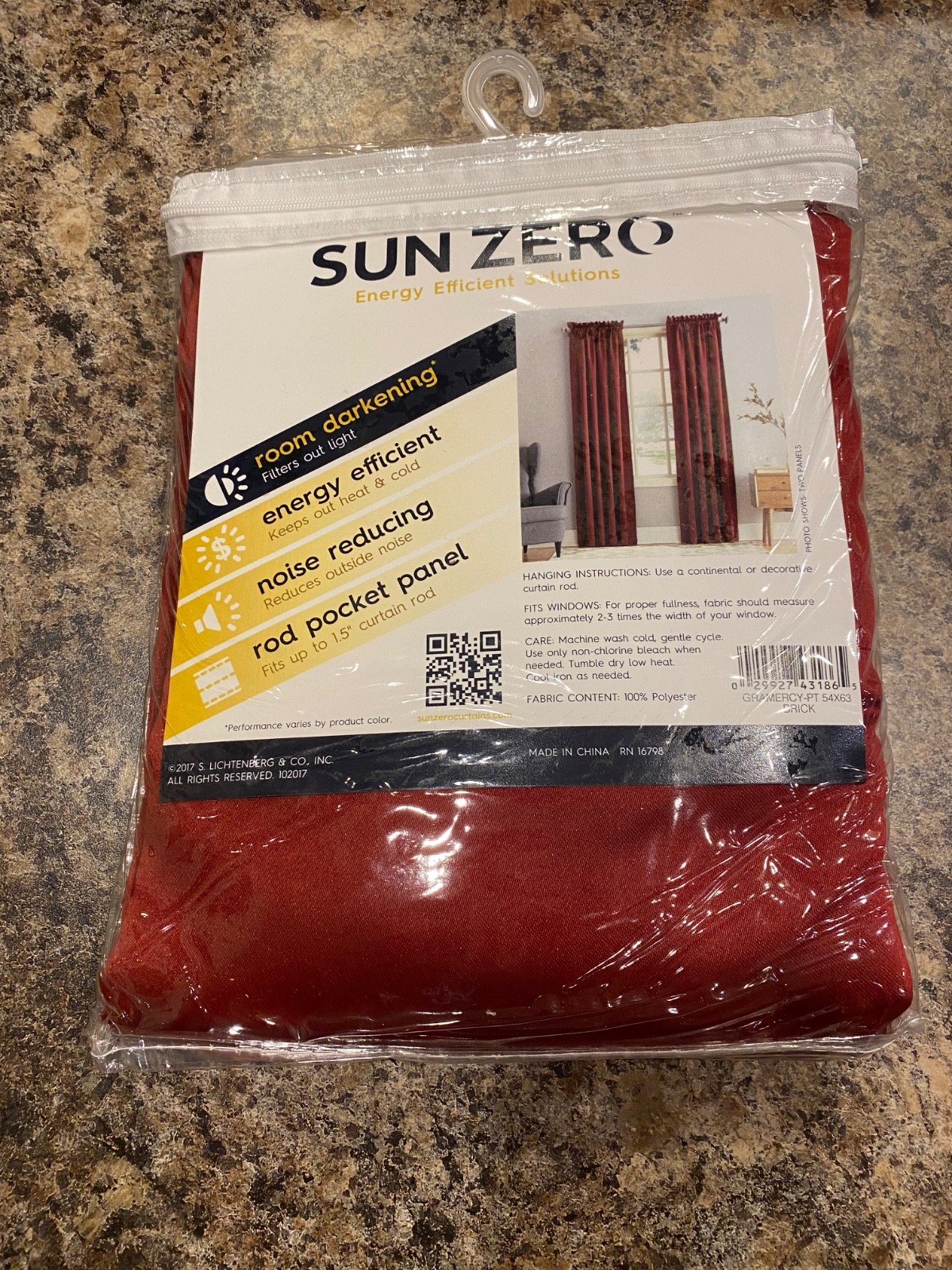 Sun Zero Gramercy Red Brick Rod Pocket Room Darkening Curtain – 54 in. x 63 in.